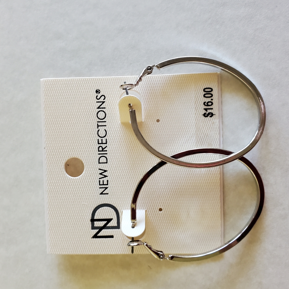New Directions Shiny Silver Hoops